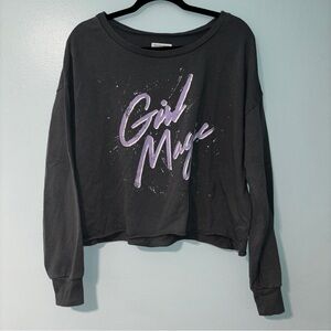 Grayson Threads Women’s Girl Magic Gray and Purple Long Sleeve Cropped Size XL